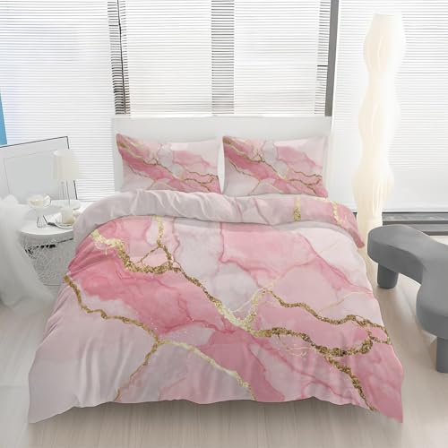 Generisch Rosa Gold Marmor Bettwäsche 220x240, Moderne Abstrakt Wendebettwäsche, Luxus Motiv Bettbezug mit Reißverschluss, Weiche Mikrofaser Bettwäsche Sets 3 Teilig mit 2 Kissenbezug 80x80 R153x