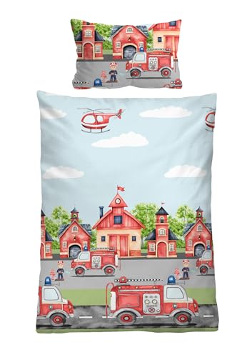 biberna Feinbiber Bettwäsche 0004523 Feuerwehr 1x 100x135 cm + 1x 40x60 cm, pistaziengrün