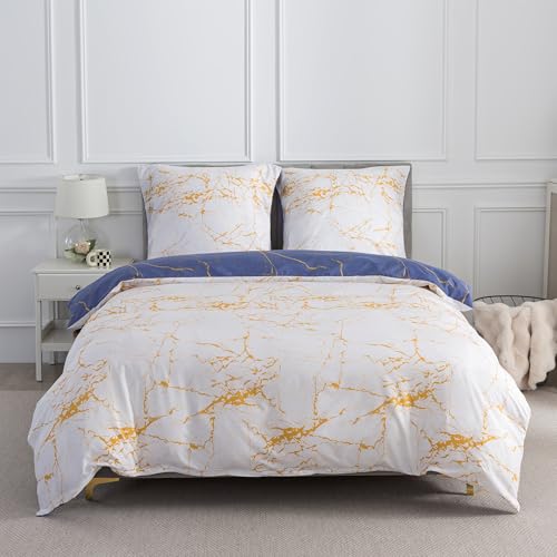 WUMIUER Marmor Bettwäsche 200x220 3teilig Bettbezug - Blau Weiß Marmoriert Wendebettwäsche Bettwäsche-Set 200 x 220 cm und 2 Kissenbezüge 80x80cm mit Reißverschluss Weich Leicht Bettdeckenbezug