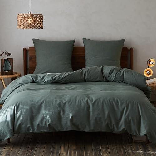 Simple&Opulence Bettwäsche 135x200 Baumwolle 2 Teilig, Weiche und Atmungsaktiv Bettwäsche-Sets mit Reißverschluss ÖkoTex Zertifiziert Bettbezug und 1 Kissenbezüge 80x80, Grün