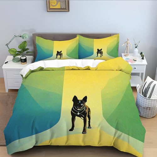 Bettwäsche 220x240 für Mops,Bunt Bettwäsche-Sets 3 Teilig, Mikrofaser Bettbezug 220x240, Bettbezüge mit Reißverschluss Schließung und 2 Kissenbezug 80x80 cm-Schwarz J6