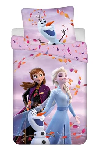 Jerry Fabrics Frozen Kinderbettwäsche Set Bettbezug 140x200 + Kopfkissenbezug 70x90 aus Baumwolle Öko-Tex Standard für Mädchen Frozen Eiskönigin Anna ELSA Olaf