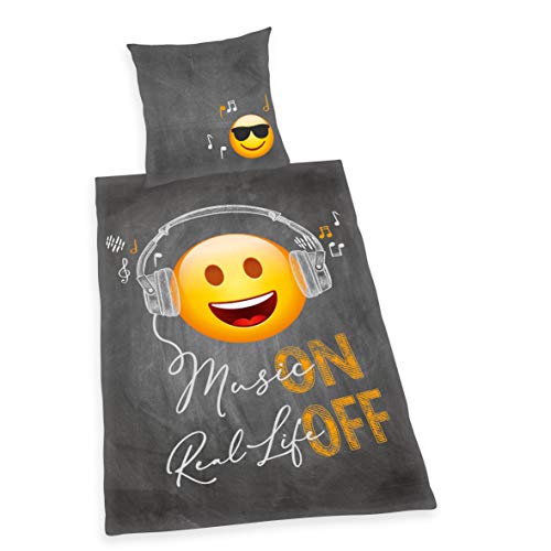 Herding EMOT!X Bettwäsche-Set, Wendemotiv, Bettbezug 140 x 200cm, Kopfkissenbezug 70 x 90cm, Baumwolle/Renforcé, Grau