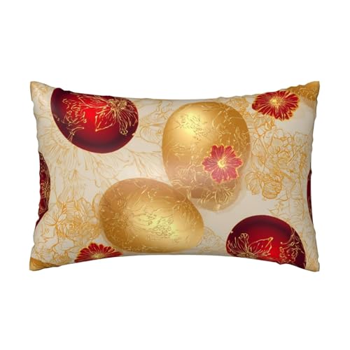 Satin-Kissenbezug, rot-goldene Eier, seidige Kissenbezüge für Haar und Haut, mit Reißverschluss, Ostern, kühlender Kissenbezug für Bettwäsche, Wohnzimmer, Sofa, 50 x 75 cm