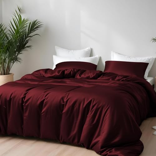 LINENWALAS Bambus-Bettwäsche-Set, Premium-Bettbezug-Set aus Bambus-Seide mit Kissenbezug, 2-teiliges Bettwäsche-Set, 135 x 200 cm Luxus, weicher, kühlender Bettbezug (Burgund)