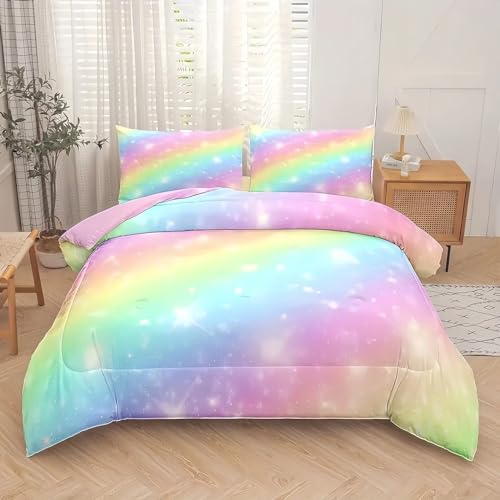 Tabeskly Kids Mädchen Cute Aesthetic Regenbogen Rainbow BettwäSche Kinder KinderbettwäSche Bed Duvet Cover Bedding Set Bunt Mehrfarbig 135×200cm