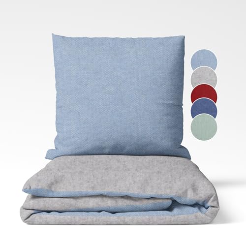 sleepling Biber Bettwäsche, Feinbiber 135 x 200 cm, Wendebettwäsche hellblau-hellgrau, 1 Bettbezug und 1 Kissenbezug 80 x 80 cm, Ökotex, waschbar bis 60 Grad