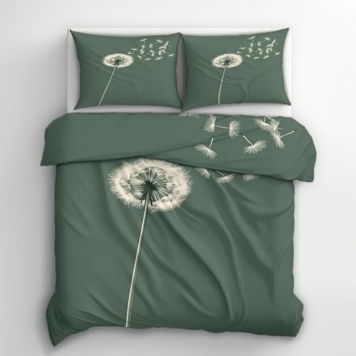 Generisch Bettwäsche 140x200 Pusteblume Design, 2teilig - Botanisch Blumen Rustikal Bettbezug und 1 Kissenbezug 70x90, Wendebettwäsche, Schlafzimmer Deko, Mikrofaser, mit Reißverschluss V1&I32