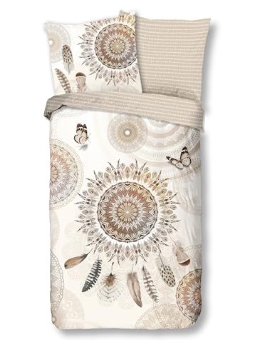 Traumschloss Comfort Flanell Bettwäsche »Kyara«, Mandalas mit Federn und Schmetterlingen, beige, 135x200 & 80x80, 100% Baumwolle, wärmend & kuschelig, mit Reißverschluss, Kissen und Bettbezug