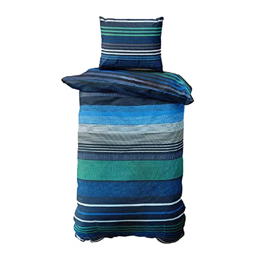 Class Home Collection Bettwäsche 135x200 Baumwolle Renforce 2 teilig Bettwäsche-Set mit Reißverschluss Marley Blau