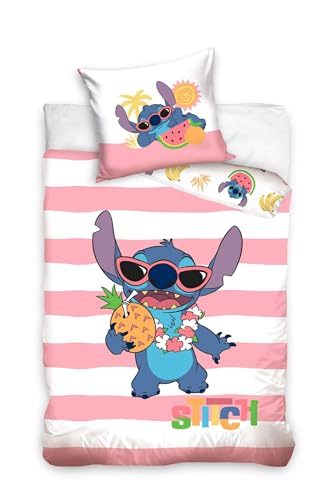 Disney Lilo & Stitch Wende-Bettwäsche-Set 135x200 80x80 Baumwolle Bettzeug