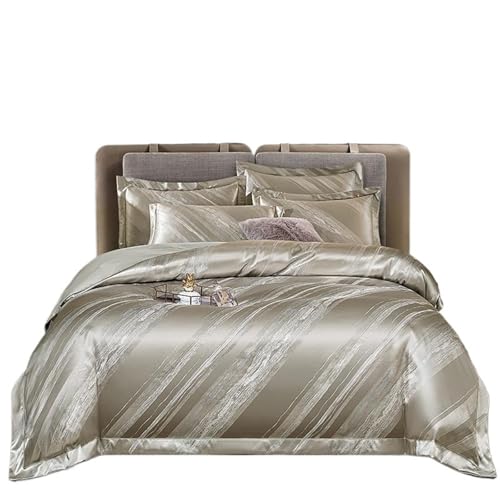 JCXIOC Seiden-Bettwäsche Set Garngefärbtes Jacquard-Satin-Bettwäsch eset mit zarter, seidiger Textur, Doppelbett, Queensize (1 Bettbezug + 1 Bettlaken + 2 Kissenbezüge)(Color 8,Double 200X200cm4Pcs)