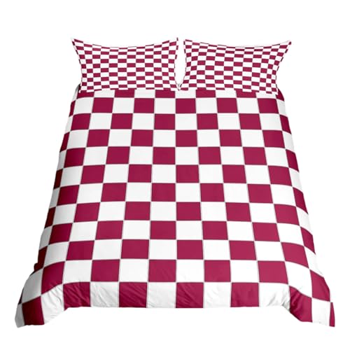 Bettwäsche-Set mit kariertem Karomuster, für Doppelbett, weiß-rotes Schachbrett-Bettwäsche-S et, kariertes Gitter-Bettbezug für Kinder, Teenager, Erwachsene, ästhetisches, geometrisches Bettwäsche-Set,