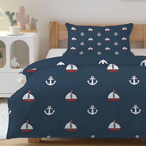CCZM Anker Bettwäsche 135x200 - Segelboot Bettbezug 135 x 200 - Navigation Segeln Wendebettwäsche und 2 Kissenbezug 80x80, Warm Mikrofaser Bettwäsche-Sets mit Reißverschluss, N-67