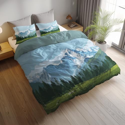 Generisch Bettbezug 180 x 200 cm, Foto Gebirgszug blau gebürstete Mikrofaser Bettwäsche-Set, wendbar, weich atmungsaktiv pflegeleicht Deckenbezug, für Erwachsene und Jugendliche