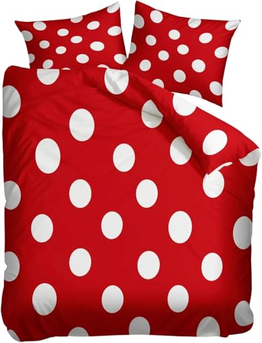 Punkte Bettwäsche 135x200 Modern Bettwäsche Set, 3D Bettbezug Set Weich Microfaser Bettbezüge 2 Teilig Rotes Muster Wendebettwäsche für Einzelbett, mit 1 Kissenbezug 4176e