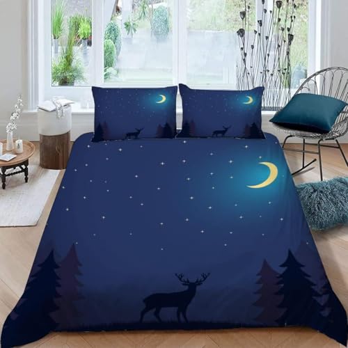 Elch Bettwäsche 160x200 cm 3 Teilig Bettwäsche Set Wald Bettbezug Set 3D Wendebettwäsche Mikrofaser Bettbezüge mit 2 x Kissenbezüge 80x80 cm, Bettwaren Sets bb104