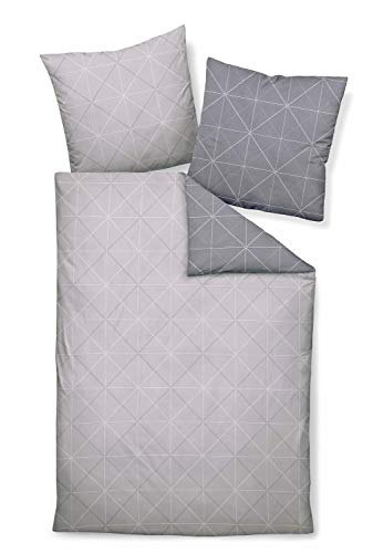 Davos Janine Fein-Biber Bettwäsche-Set 2tlg grau Silber 2 teilig Wende 155x220 cm & Kissen 80x80 cm Geometrisches Muster