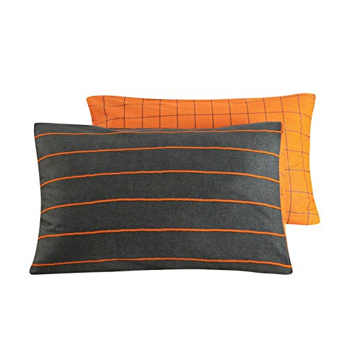 SUSYBAO Kissenbezüge, 100 % Baumwolle, King Size, Set von 2 Stück, Orange und Grau, wendbar, gestreift, geometrisch, Bettkissenbezüge, Umschlagverschluss, weich, langlebig, bequem, 50,8 x 91,4 cm