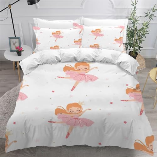 Generisch Prinzessin Bettwäsche Set 155x220 Cartoon Mädchen 3D Bettwäsche-Sets 3teilig mit Reißverschluss und 2 Kissenbezug 80X80 Mikrofaser Bettbezug für Teenager Jungen Mädchen H228