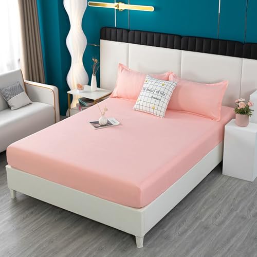 Bishilin Spannbettlaken Baumwolle 200x220 Rosa mit 2 Kissenbezüge, Spannleintuch Boxspringbett Unifarben Bettwäsche Set Spannbettlaken für Topper hohe Matratzen (3 Stück)