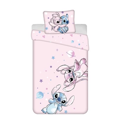 Lilo & Stitch Bettwäsche-Set für Einzelbett, Bettbezug 140 x 200 cm + Kissenbezug 50 x 70 cm, 100 % Baumwolle, weiche, wendbare und atmungsaktive Bettwäsche, buntes Disney-Baumwoll-Bettwäsc he-Set mit