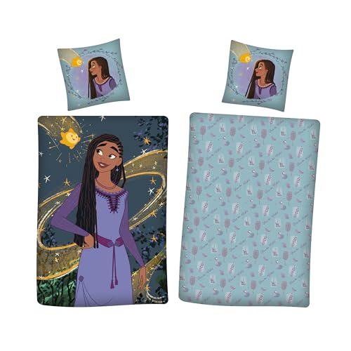 Aymax Bettwäsche aus Baumwolle, Disney Prinzessin, 100 % Baumwolle, wendbarer Bettbezug 160 x 210 cm + Kissenbezug 65 x 100 cm