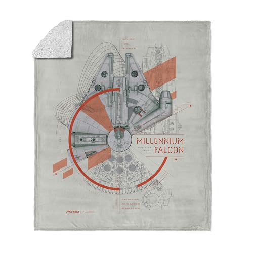 Star Wars Millennium Falcon Blueprint Sherpa-Überwurfdecke, klassisches Seiden-Touch-Fleece, wendbar, gemütliche Bettwäsche für alle Altersgruppen, warme Galaxie-Decke für Bett, Sofa oder Reisen, 127