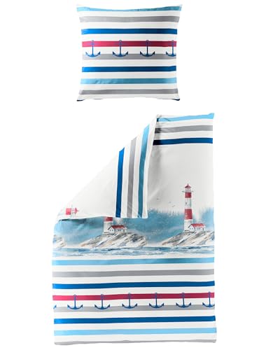 Traumschloss Bettwäsche »Seersucker« | Krepp-Struktur | bügelfrei | 200x200 & 80x80 | Streifen | Anker | maritim