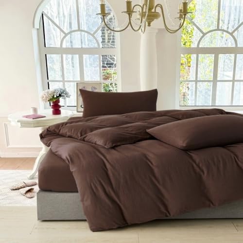 Nayoroom Bettwäsche 135x200 Braun Stockholm Style Angenehme Bettbezug Set 2 Teilig Modern Kakaobraun Aesthetic Renforce Microfasr ÖKO-TEX Deckenbezug mit Reißverschluss und 1 Kissenbezug 80x80 cm