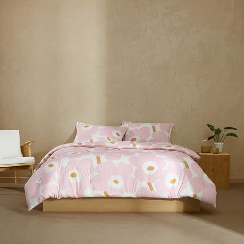 Marimekko – Bettbezug für King-Size-Bett, natürlich weiche und glatte Baumwoll-Perkal-Bettwäsc he mit leichtem Gefühl – 3-teiliges Bettwäsche-Set mit passenden Kissenbezügen (Unikko Pink)