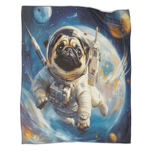kaiyun WeltraumAstronaut Überwürfe,Mops Weiche Und Leichte Ganzjahresdecke,Picknick, Reise,Heimdekoration,Bett wäsche Für Teenager Und Erwachsene 50x60inch(127x152cm)