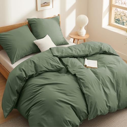 BEDSURE Bettwäsche Baumwolle   Bettwäsche Grauolivgrün Bettbezug 2er 2 Kissenbezüge 80x80, Oeko TEX Bedding Grün Reißverschluss