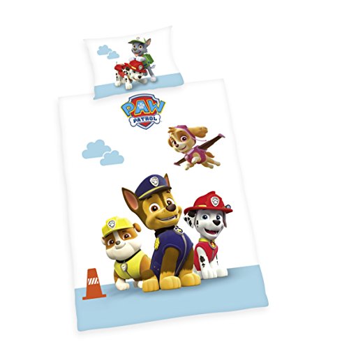 Herding PAW PATROL Kleinkinder-Bettwäsche-S et, Wendemotiv, Bettbezug 100 x 135 cm, Kopfkissenbezug 40 x 60 cm, Baumwolle/Renforcé