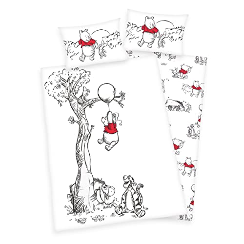 Arle-Living 3 TLG Bettwäsche Set - Motiv: Winnie The Pooh/Pooh Bär - 100x135 + 40x60 cm mit Wendemotiv - 100% Baumwolle (mit Laken: weiß, Renforcé)