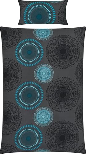 REDBEST Bettwäsche Biber Mandalas anthrazit-Petrol Größe 40x80 cm / 135x200 cm - mollig warm, temperaturausgleichend, mit Reißverschluss