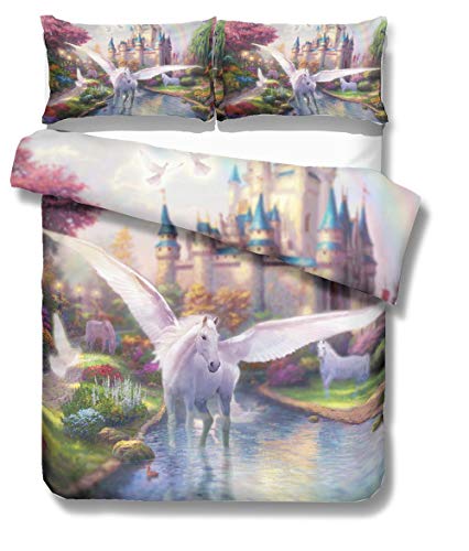 Bettwäsche Set Einzelbett 135x200 Kind Mädchen Creative 3D Märchenwelt Fantasy Schloss Weißer Pegasus Einhorn Karikatur Bettbezug Feuchtigkeitsfest Weich und atmungsaktiv Bettwäsche Set Einzelbett 135x200 Kind Mädchen Creative 3D Märchenwelt Fantasy Schloss Weißer Pegasus Einhorn Karikatur Bettbezug Feuchtigkeitsfest Weich und atmungsaktiv