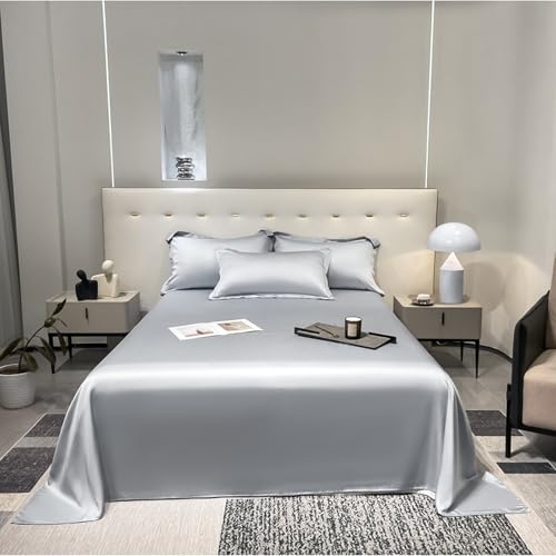 JIANINGHOME Satin-Bettlaken,180x230cm + (Pillowcase x 2),Grau -2,Satin-Bettwäsche, luxuriös, weich, seidig, ähnlich wie Seide