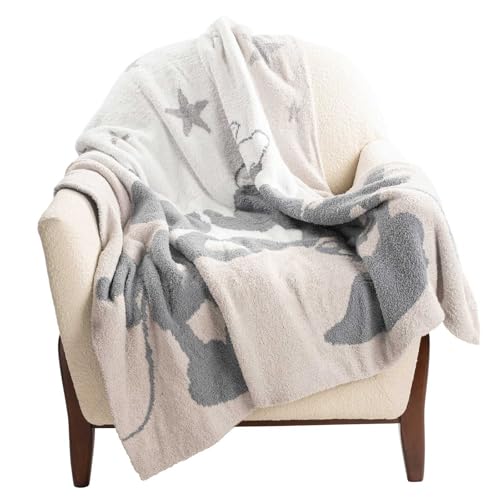 Disney Mickey Mouse & Minnie Mouse Feder gestrickte flauschige Überwurfdecke – graue Sterne, flauschige Decke, Maße: 127 x 152 cm, superweiche, leichte Bettwäsche