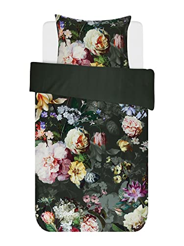 ESSENZA Bettwäsche Fleur Blumen Pfingstrosen Tulpen Baumwollsatin Grün, 140x200 + 1x 70x90 cm
