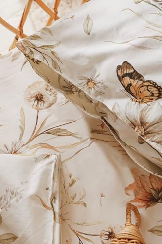 Freyamy Bettwäsche Set 135x200 4tlg Weiß,Schmetterlinge Blumen-Muster Elegantes Bettwäsche, Weich Romantisch Bettwäsche Set für Mädchen,Bettbezug mit Reißverschluss + 1 Kissenbezug 80x80 cm