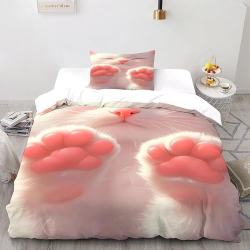 XIKMLSID Weiße Katze Bettwäsche 2-Stück-Set,Mikrofaser,3 D niedliche Tiere Weich Und Komfortabel 100% Baumwolle Für Erwachsene Und Kinder Geeignet Single?135x200cm?