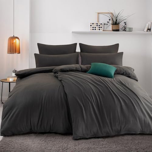 Nesture Winter Warme Thermo Fleece Bettwäsche 135x200 4teilig, Kuschelig weich Bettwäsche Sets, 2 Bettbezug 135 x 200cm flauschig + 2 Kissenbezug 80x80 mit Reißverschluss, Anthrazit