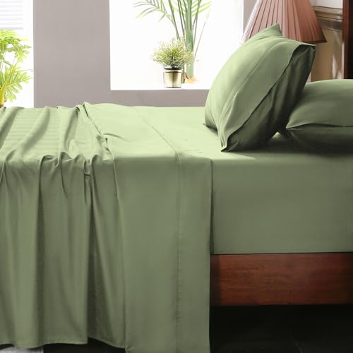 Overket Extra tiefe Queen-Size-Bettlaken 45,7 - 61 cm, Fadenzahl 1000, 100 % ägyptische Baumwolle, Satin, weich, atmungsaktiv, 4-teilig (Queen, Olivgrün)