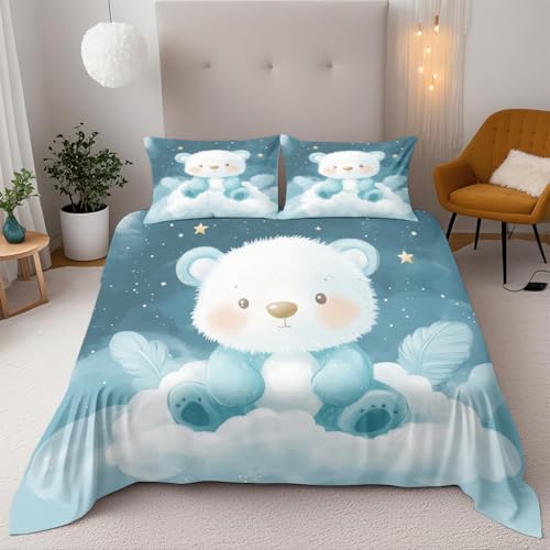 Der Kleine Bär In Den Wolken Bettwäsche 200X200Cm Kinder Junge Mädchen 3D Effekt Bettbezug Jugendliche Bettwäsche-Set Mikrofaser Bettbezug Mit Reißverschluss Und 2 Kissenbezug 80X80Cm