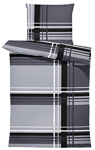 one-home Bettwäsche 135x200 cm gestreift anthrazit grau Silber schwarz modern Mikrofaser
