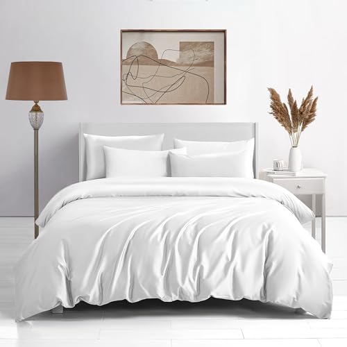 FIREYA Premium Bettwäsche 220x240-100% Baumwolle Satin - ÖKO-Tex Zertifiziert - Bettbezug-Set Decke Kissen Bezug Cover Bett Kissenbezug Deckenbezug Bedding Duvet Weich Einfarbig Weiß FIREYA Premium Bettwäsche 220x240-100% Baumwolle Satin - ÖKO-Tex Zertifiziert - Bettbezug-Set Decke Kissen Bezug Cover Bett Kissenbezug Deckenbezug Bedding Duvet Weich Einfarbig Weiß