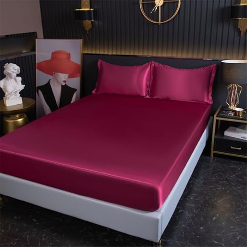 Bishilin Spannleintuch 200x220 Boxspringbett Weinrot, Spannbettlaken Topper Satin Einfarbig Bettwäsche Spannleintuch für hohe Matratzen (1 Stück, ohne Kissenbezüge)