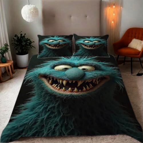 Zbeiba Bettwäsche 135x200 Blaues Flauschiges Monster Muster 3D Drucke geeignet für Teenager Kinder Bettwäsche-Set Mikrofaser Bettbezug Mit Reißverschluss Und 2 Kissenbezug (135x200+2 * 50x75,#6