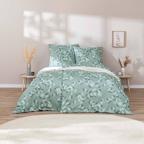 ESTELLA Mako Jersey Bettwäsche 135x200 Rumi Salbei grün Blätter Äste 6963-532